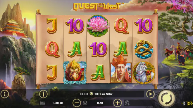 Erleben Sie das Abenteuer mit dem Online-Spielautomaten "Quest To The West".