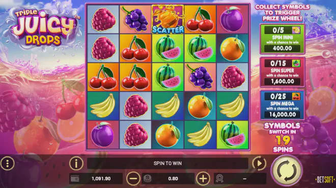 Lesen Sie meinen Bericht über Triple Juicy Drops, einen Video-Spielautomaten von Betsoft mit kollabierenden Walzen, wilden Multiplikatoren und Bonuspreisrädern.